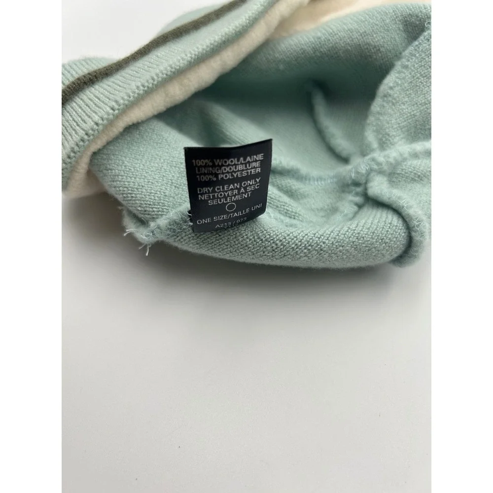The North Face Wool Beanie Hat Seafoam Green Fleece Lined Striped Y2K Made in CA